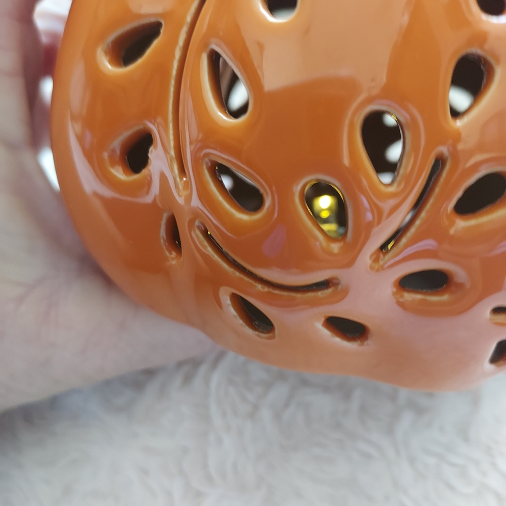 Fall Harvest Glow Ceramic Pumpkin Lantern Autumn Holiday Decor - Picture 7 of 11